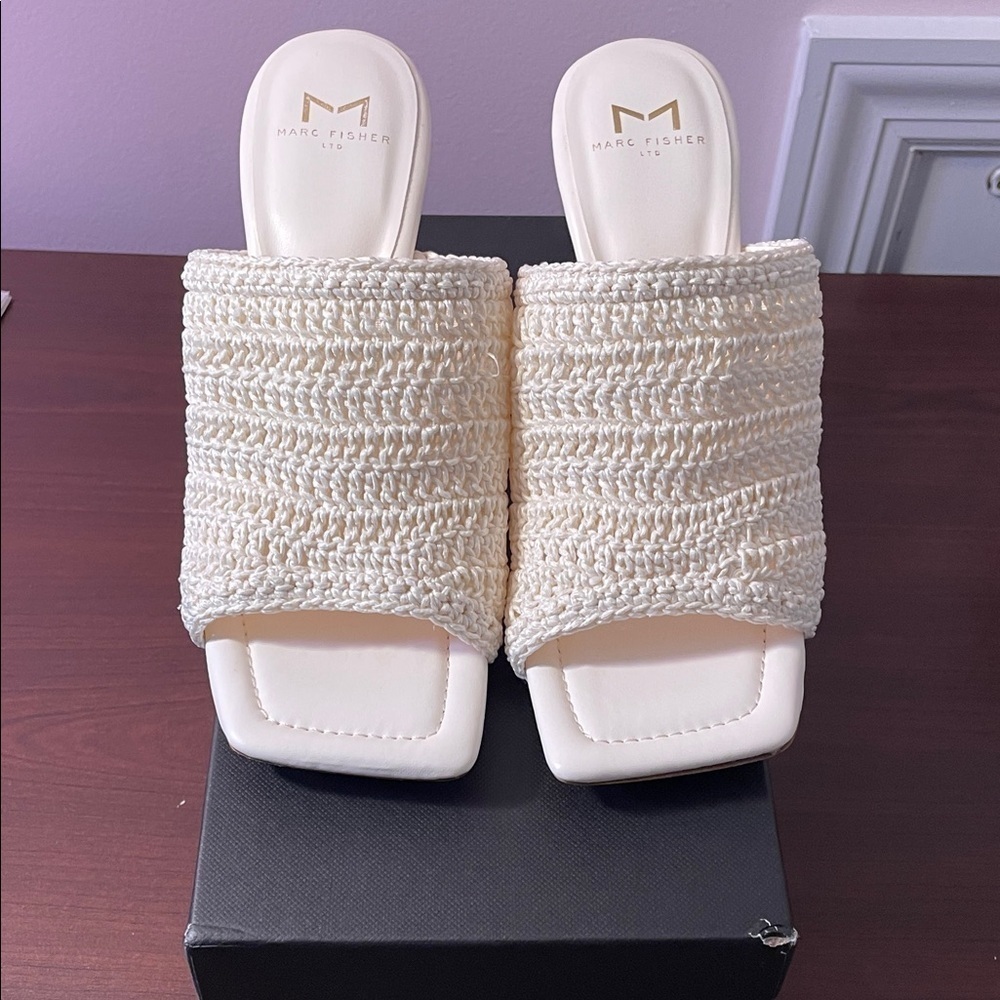 Marc Fisher Cream Woven Heels - Picture 1 of 6